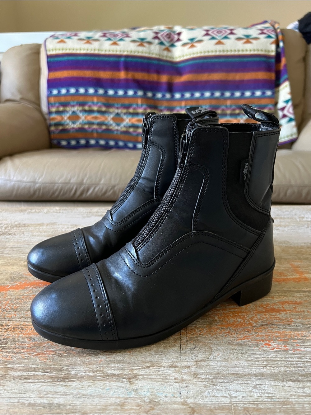 Saxon Kids Black Leather Zip-Top Riding Boots